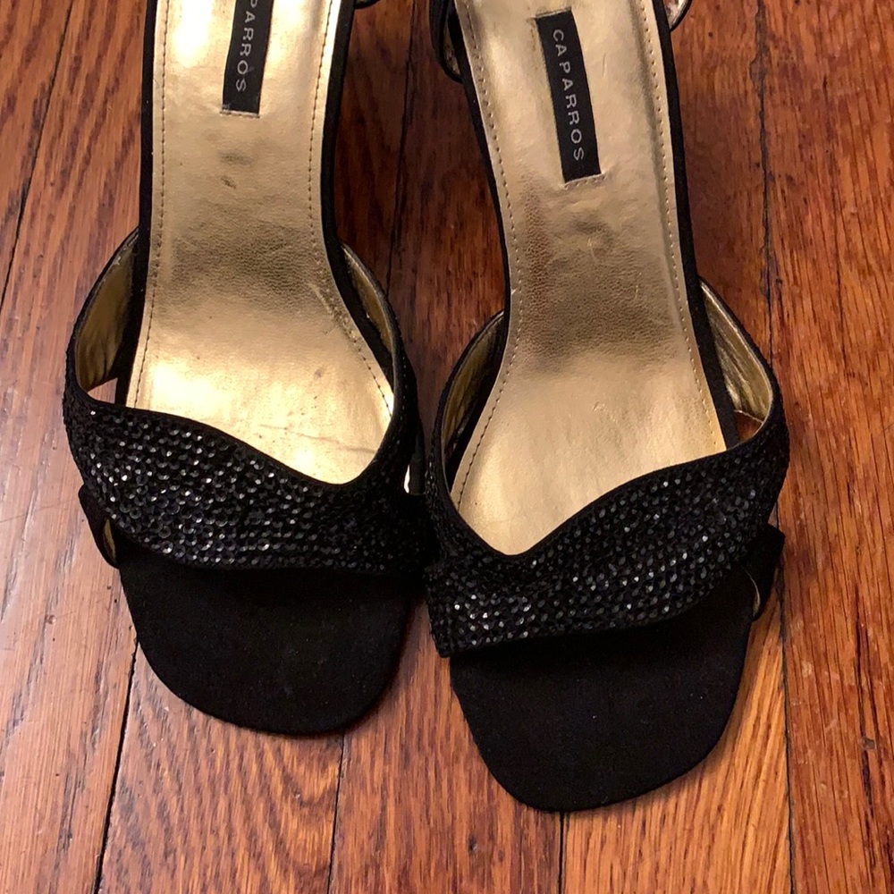 Gently used Caparros beaded black open toe low shoe